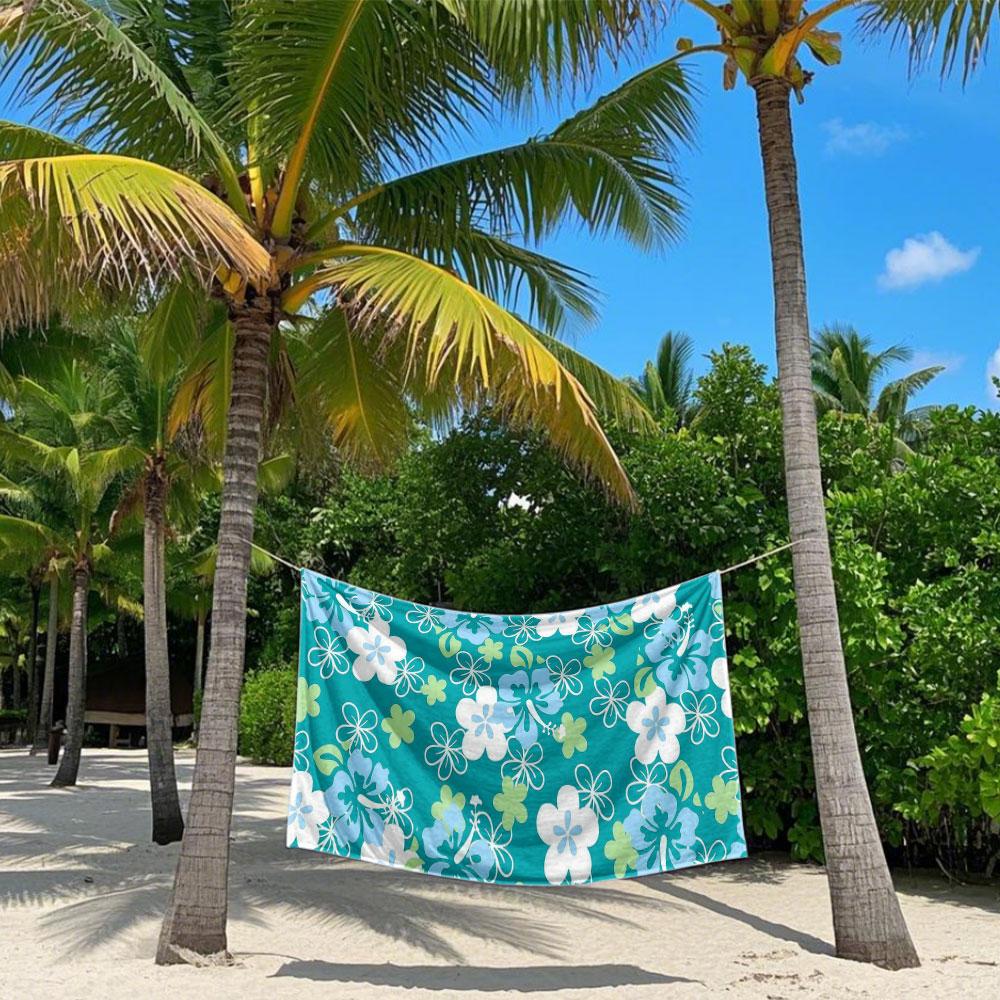 Turquoise Hibiscus Floral Quick Drying Bath Towel Microfiber beach towel light weight swimming camping yoga beach out