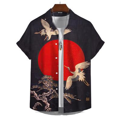 Sommer Herren Kurzarmhemden im japanischen Stil Druckmuster Street Trend Herrenhemden Übergroße Oberteile