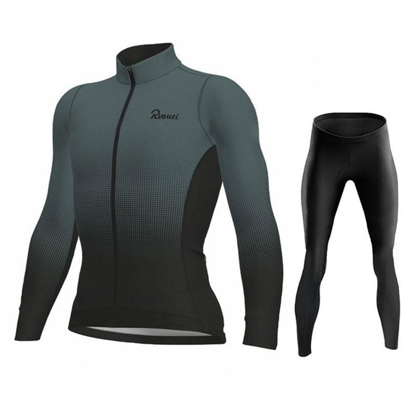 Rvouei New Pro Team Breathable Long Sleeve Men Cycling Jersey Set MTB Bike Clothing Autumn Bicycle Clothes Maillot Ropa Ciclismo