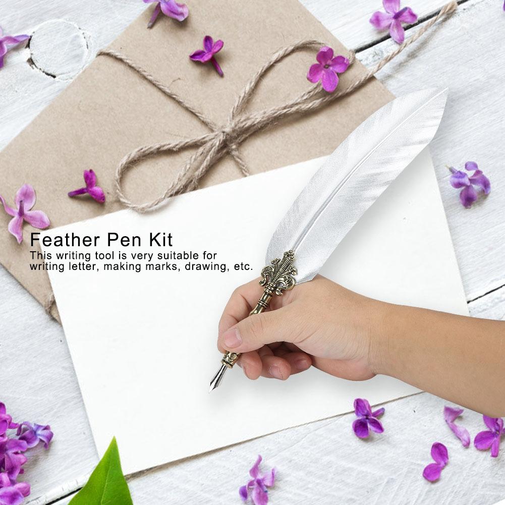1.0mm Feather Pen Set Distinctive Calligraphy Feather Pen Gift Box Writing Tool for StudentSilver