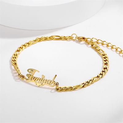 Personalized Custome Stainless Steel Bracelets Bengle Name Heart Cuban Chain Custom Name Bracelets Adjustable For Birthday Gifts