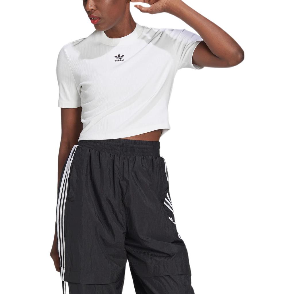 adidas Originals Adicolor Essentials Rib Solid Color Short Breathable Sports T-Shirt Women Tops White HF3394