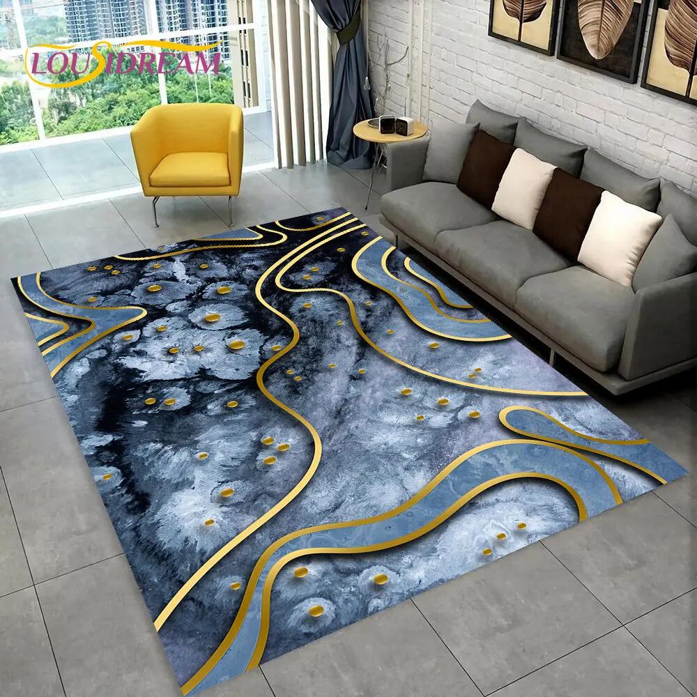 3D Colour Gold Nordic Marble Splendid Area Rug,Carpet for Home Living Room Bedroom Sofa Doormat Kitchen Decor,Non-slip Floor Mat