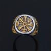 Never Fade Gold Color Viking Trident Rune Rings Men Stainless Steel Norse Mythology Valknut Amulet Finger Ring Male Jewelry Gift