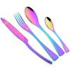 7Pcs Gold Dinnerware Set High Quality Stainless Steel Cutlery Set Knife Fork Tea Spoon Tableware Set Home Kitchen Dinner Silverware Set