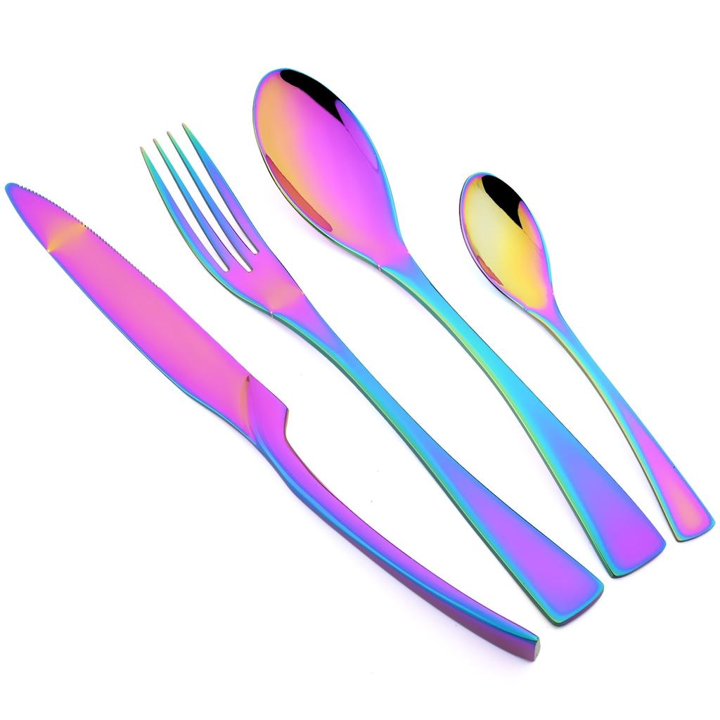 7Pcs Gold Dinnerware Set High Quality Stainless Steel Cutlery Set Knife Fork Tea Spoon Tableware Set Home Kitchen Dinner Silverware Set