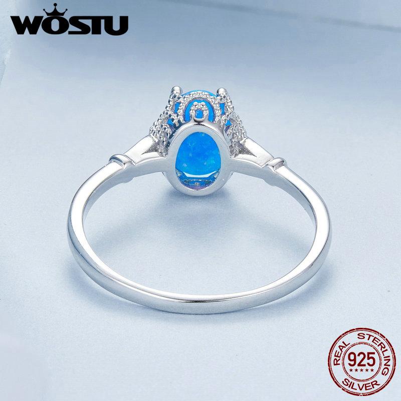 WOSTU 925 Sterling Silver Crown Blue Opal Ring With Translucent Opal For Women Party Wedding Anniversary Gift Fine Jewellery