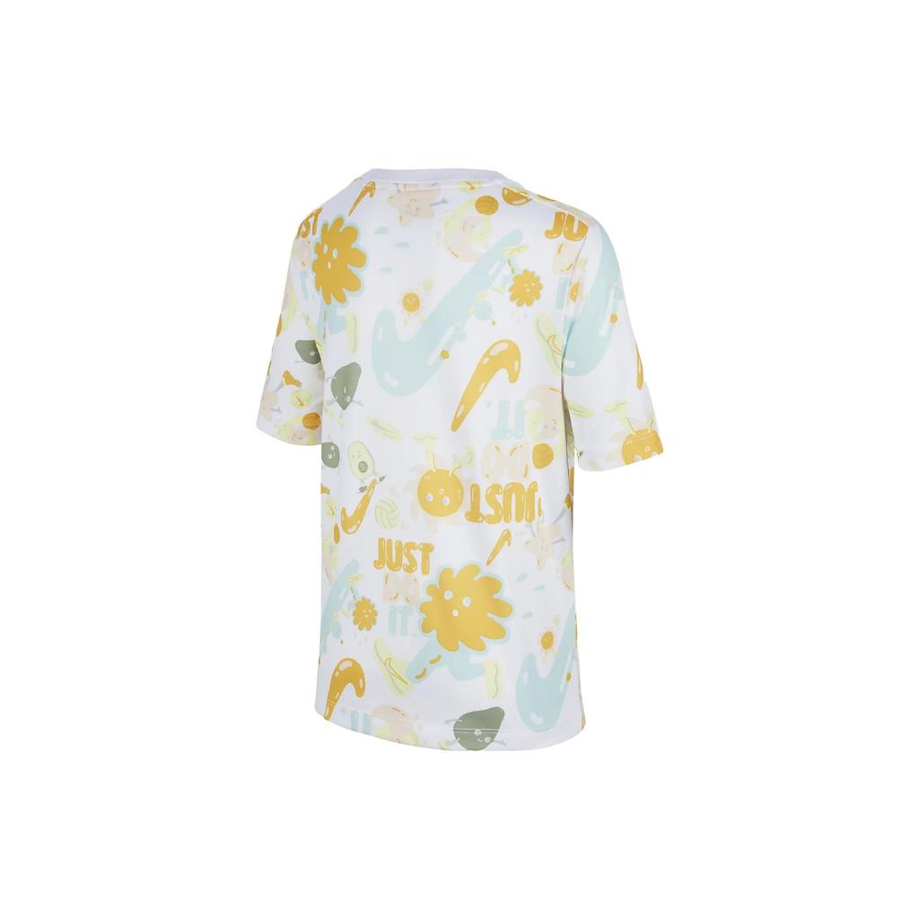 Nike SS23 Full Print Round Neck Pullover Short Sleeve T-Shirt Kids Tops White FQ0705-100