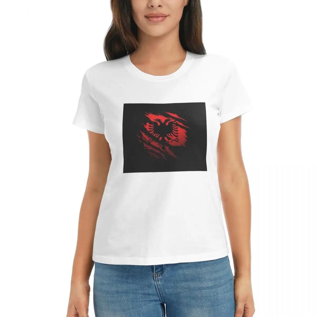 Damen T-Shirt Albanien Flagge Sommer Kurzarm T-Shirts Rundhals Baumwolle T-Shirts Kleidung Tops Streetwear