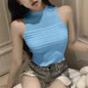 Women's Knitted Vest Crop Tops Fashion Solid Sleeveless Half High Collar Slim Sexy Camisole Casual Tank Top Knitwear Streetwear