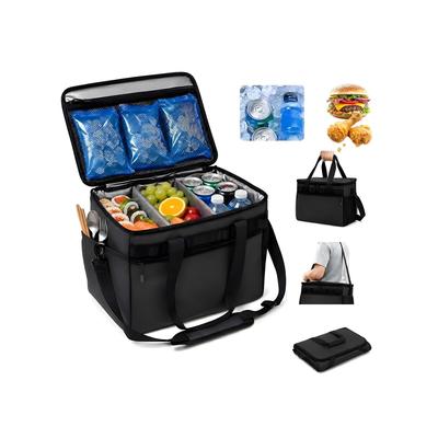 Large Capacity Foldable Cooler Keeps Food Cool or Shoulder with Black Bag, 5-Layer Construction, Insulated, Warm, Waterproof, Lightweight, Strap,