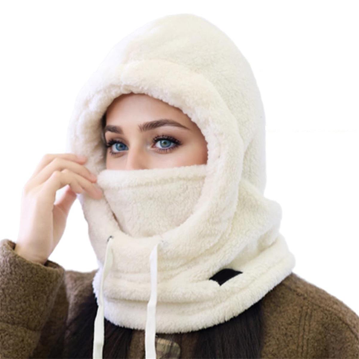 

Sherpa Hood Ski Mask, Winter Fleece Warm Ski Mask, Windproof Coldproof Plush Mask, Hood Ski Mask for Women Men білий
