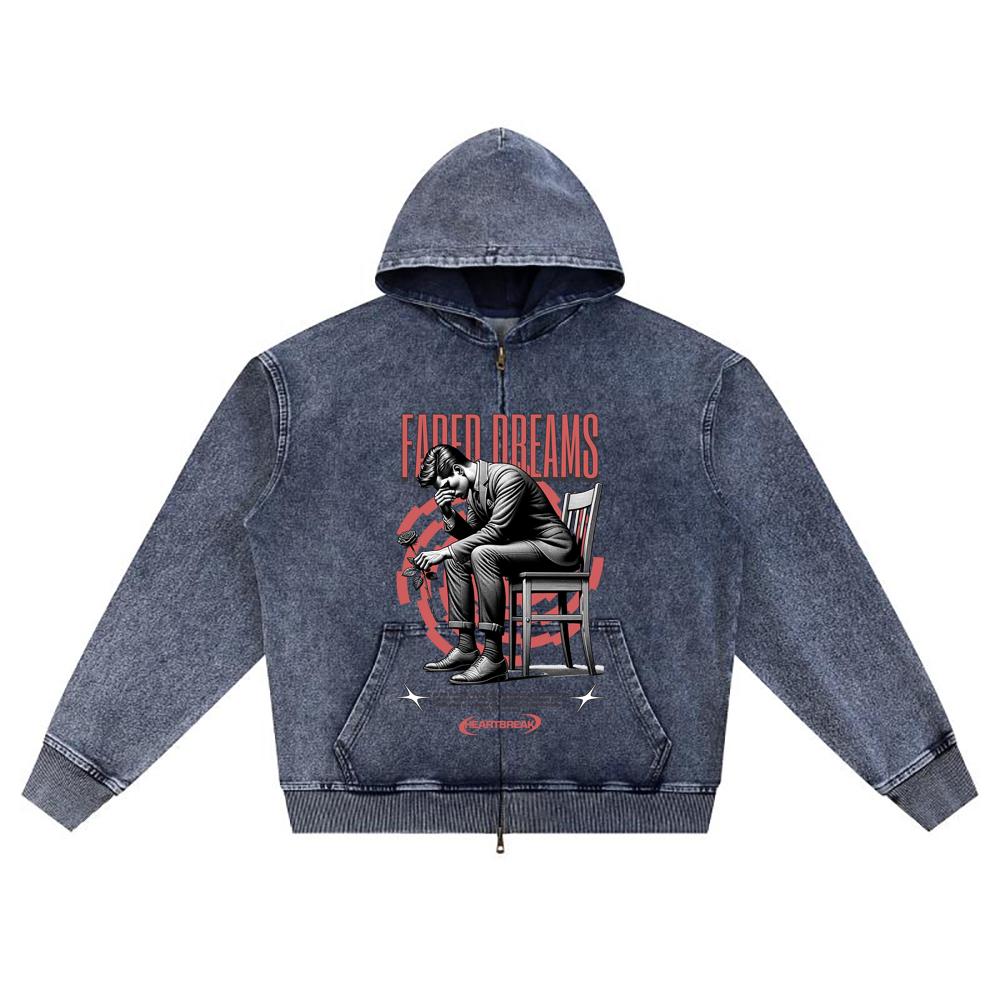 

DTG print Knitted Denim Zip-Up Hoodie Faded Dreams Brother Print Zipper Hoodies XL темно-синий