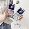 Bow Bead Wrist Strap Phone Case for Samsung Galaxy Z Flip 6 5 4 3 Flip5 Flip4 Flip3 5G Hard Leather Shockproof Protective Cover