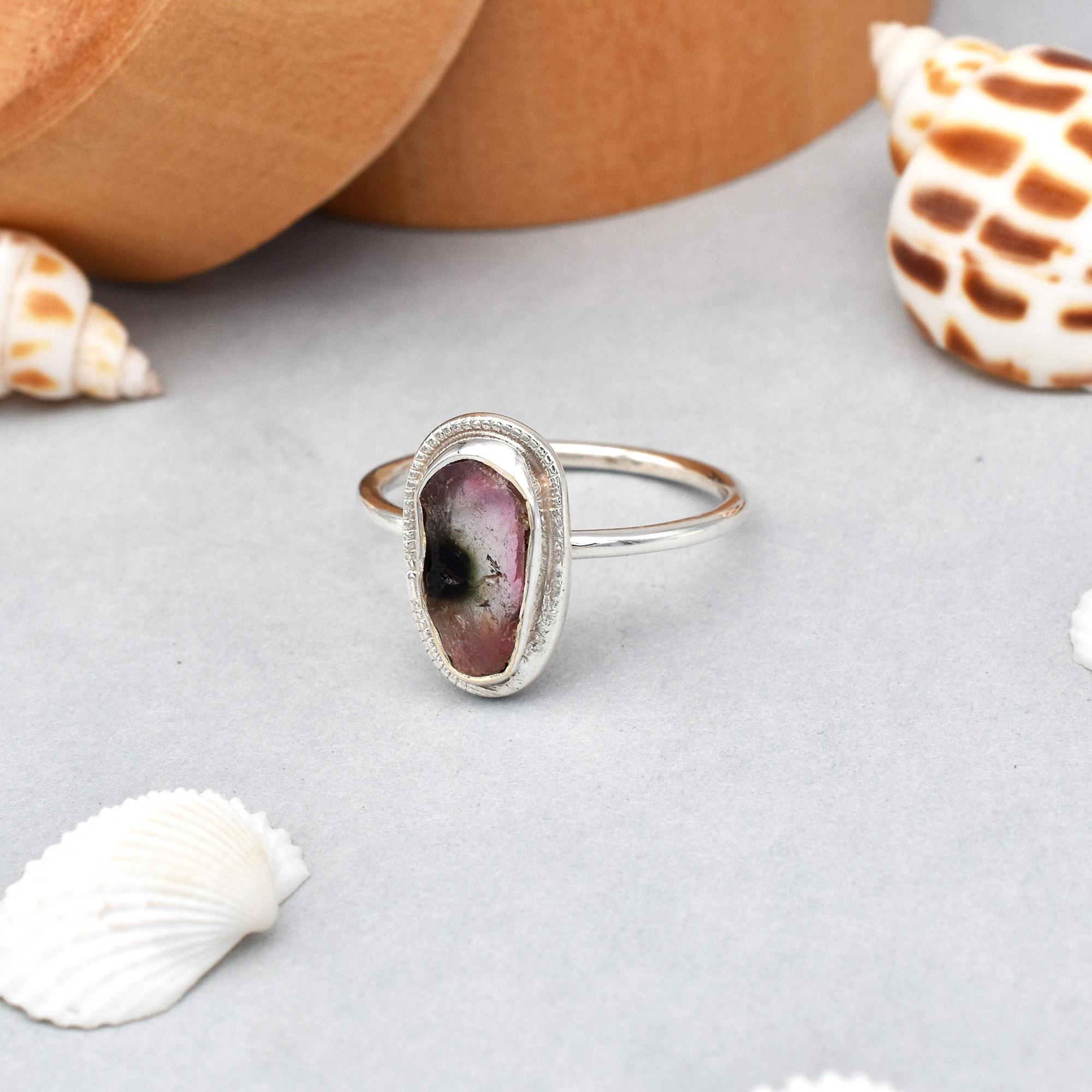 

Двухцветное кольцо из стерлингового серебра 925 пробы с необработанным турмалином и драгоценным камнем 9, подарочное кольцо США 9 US