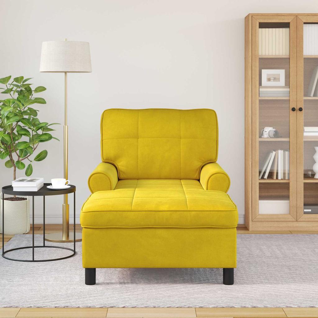 Yellow Velvet Lounge Chaise Longue with Cushions 91 x 157 x 91 cm