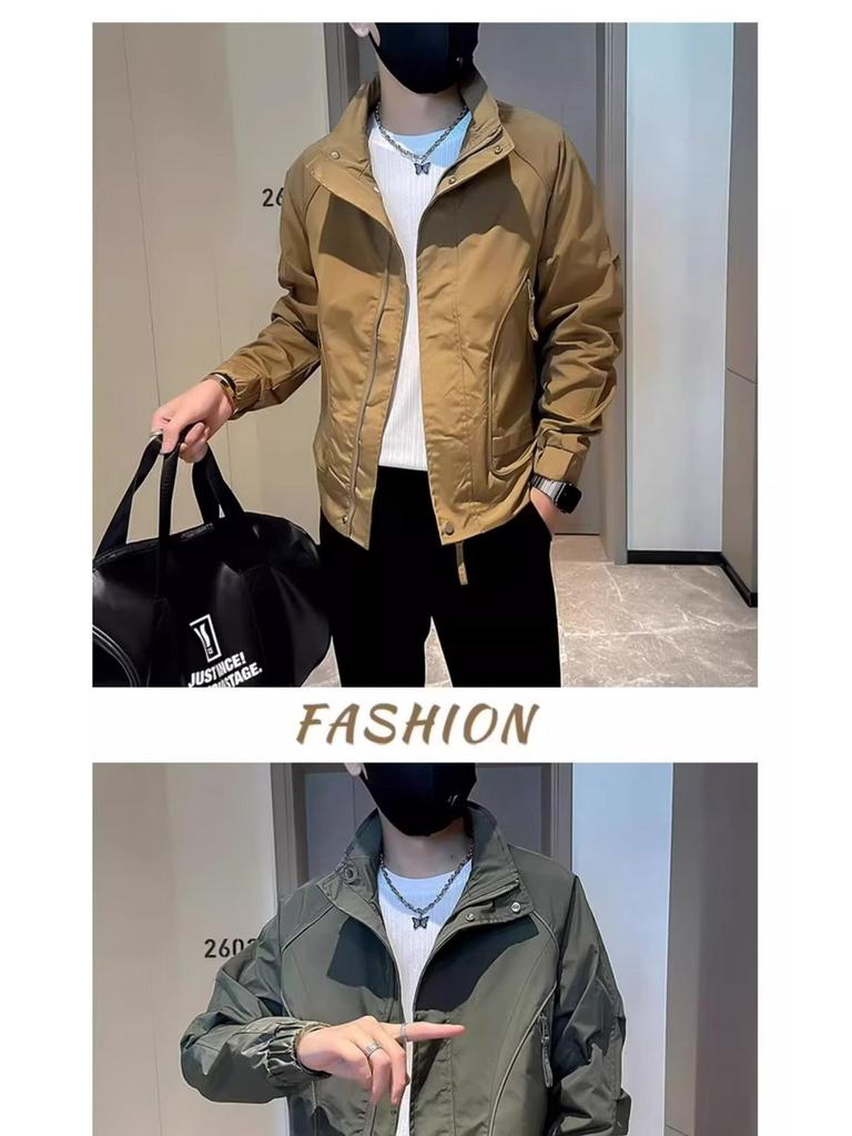 Men's Trendy Stand Collar Workwear Jacket - Cool & Casual Spring/Autumn Outerwear