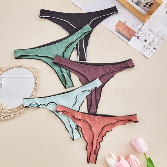 Tangas sin costuras de algodón de tiro bajo para mujer, ropa interior sexy con volantes en el bajo, bragas bikini, calzoncillos transpirables para mujer