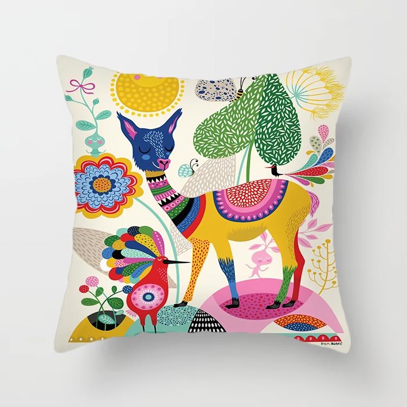 Juste de coussin colorée peinte d'art du monde, taie d'oreiller de luxe, décoration de bureau, décoration de la maison