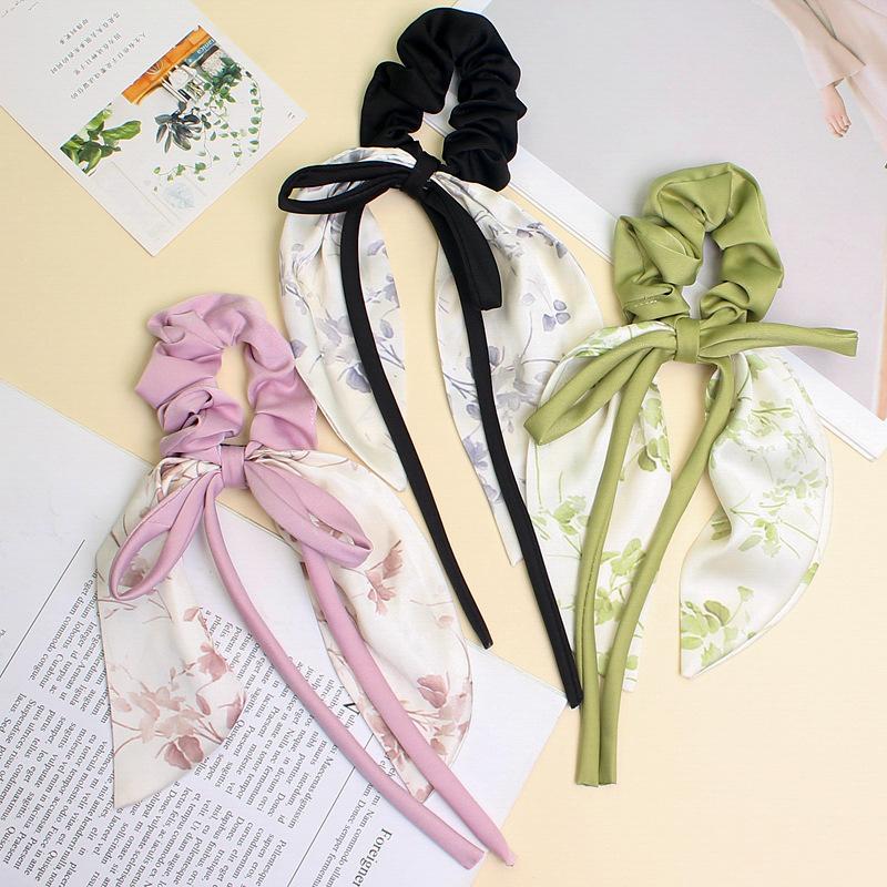 Korea Satin Bow Hair Bands For Women Black Elastic Hair Tie Girls Bows for Hair Coquette Hairbands Handkerchief Scrunchies