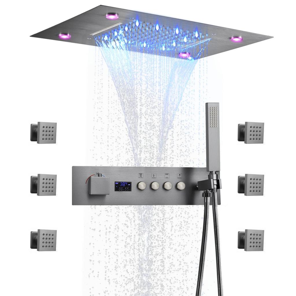 Wall-Mounted Thermostatic LED Shower Set with Digital Display and All-Copper Fixtures
