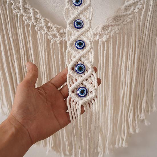 Yousheng Braided Evil Eye Tapestry, Wall Hanging Boho Tapestry, Blue Evil Eye Knotted Rope Tapestry for Bedroom Living Room Entryway Decoration