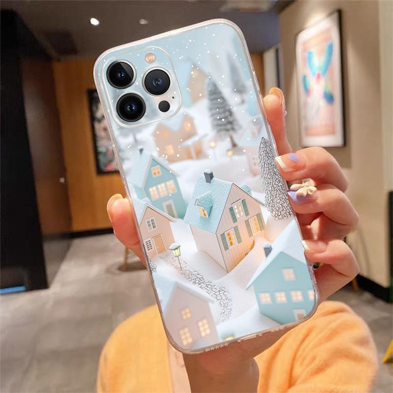 Phone Case For Iphone 17 16 Pro Max 15 14 13 Pro Max 17 Air 15 16 Pro 15Plus Cozy Crochet Winter Village Art
