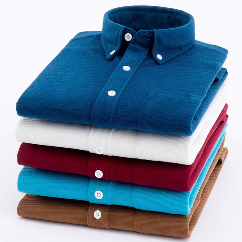 Men's Corduroy Shirts Long Sleeve Fashion Casual Regular Fit Soft Comfortable Pocket Dress Shirt For Men Blouse Clothes