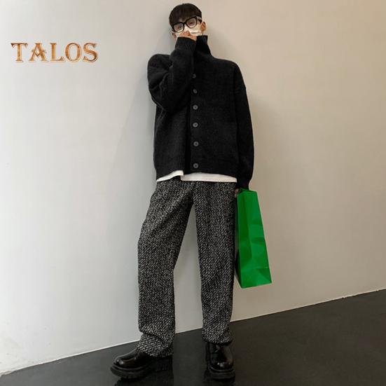 Fall Winter Men Sweater Cardigan High Collar Neck Protection Knit Thick Elastic Long Sleeves Loose Warm Solid Color Knitwear Daily Wear Sweater Coat