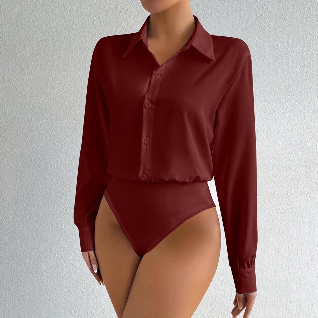 Tuta Elegante da Donna a Due Pezzi, Camicia Botton-Up a Manica Lunga, Oversize