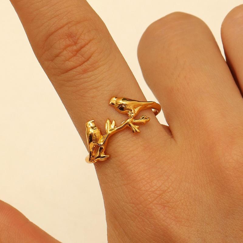 New Arrival Silver Gold Tree Branch Golden Birds Open Rings For Women Female Ring
