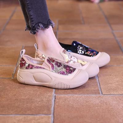 Slipper Plateau Schuhe Herbst Damen Mode Pailletten Komfort Flach Weiche Sohle Freizeit Schuhe für Damen Rutschfeste Dicke Sohle Slipper