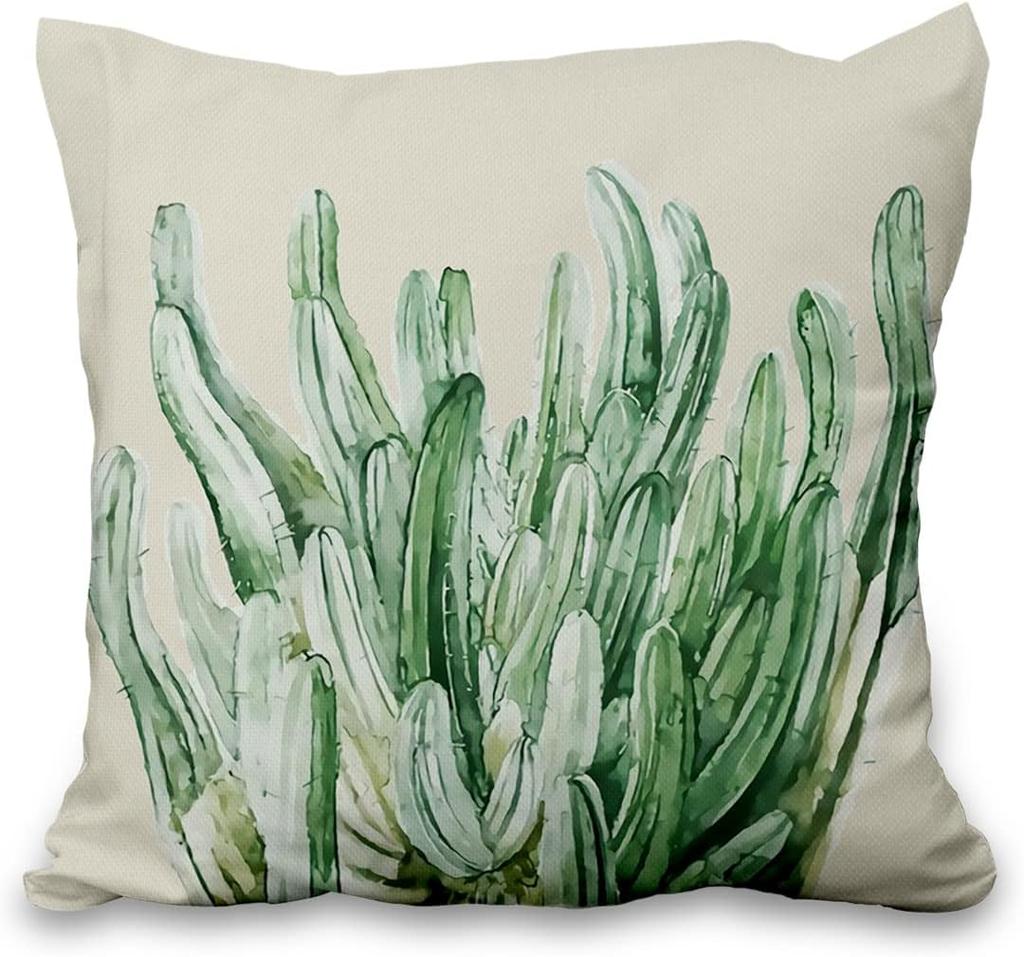 4Pcs Watercolor Green Plant Cactus Fern Printed Pillow Cover Polyester Cushion Case 2D Flat Printing Pillowcase Nordic Zen Look