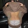 Hooded Harajuku Sweatshirt Women Autumn Trend Backless ShinyThrea Mesh Patchwork Casual Street Hipster Pulloverr