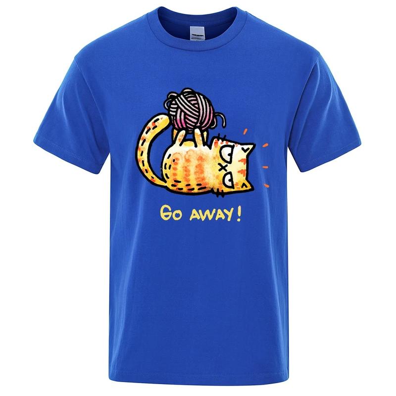 Angry Cat Go Away Cartoons Print Unisexs Tshirts Oversized Crewneck T Shirts Breathable Clothes Summer Cotton TShirt Loose