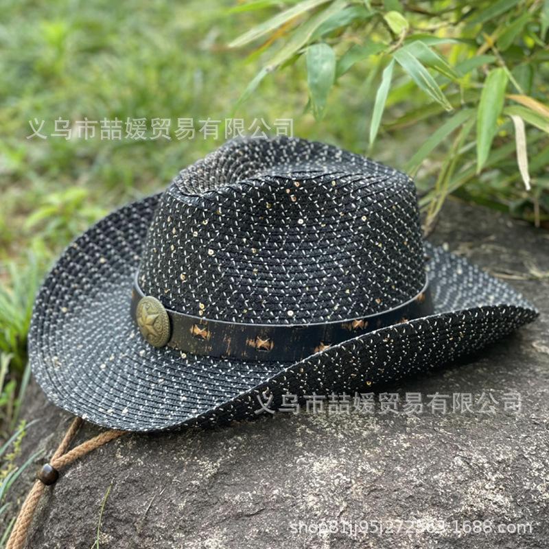 Five-star dyed belt sequined straw hat women's spring and summer outdoor travel sunscreen sunshade western cowboy hat