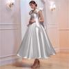 Elegant One-Shoulder Cross-Body Light Wedding Dress with Lace-Up Back and Puffy Skirt