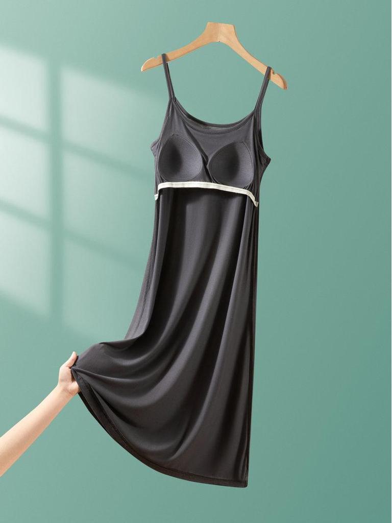 2025 Summer Loose Solid Color Modal Suspender Skirt - Medium Long, Large Size Casual Dress