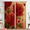 2pcs,2D Plane Printing Curtain Fabric Vibrant Red Roses Design Versatile Polyester Fabric (without Rod) Decorations Outdoor