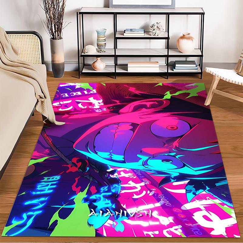 Anime-Inspired Graphic Carpet with Neon Colors and Bold Character Design Suitable for Use As an Anti-slip for Living Room Bedroom Sofas