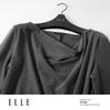 ELLE Elegante Abito Midi a Maniche Lunghe con Scollo Drappeggiato