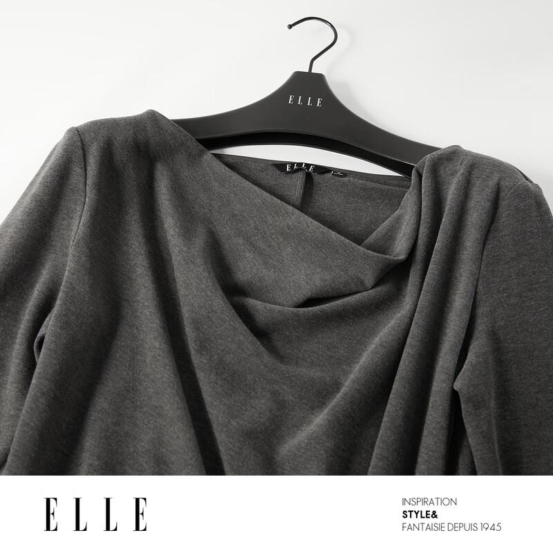ELLE Elegante Abito Midi a Maniche Lunghe con Scollo Drappeggiato