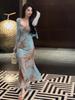 Summer New Temperament Small Fragrant Style Tie-dye Split Suspender Dress Set Spice Girl Super Fairy Thin Hip-wrapped Dress