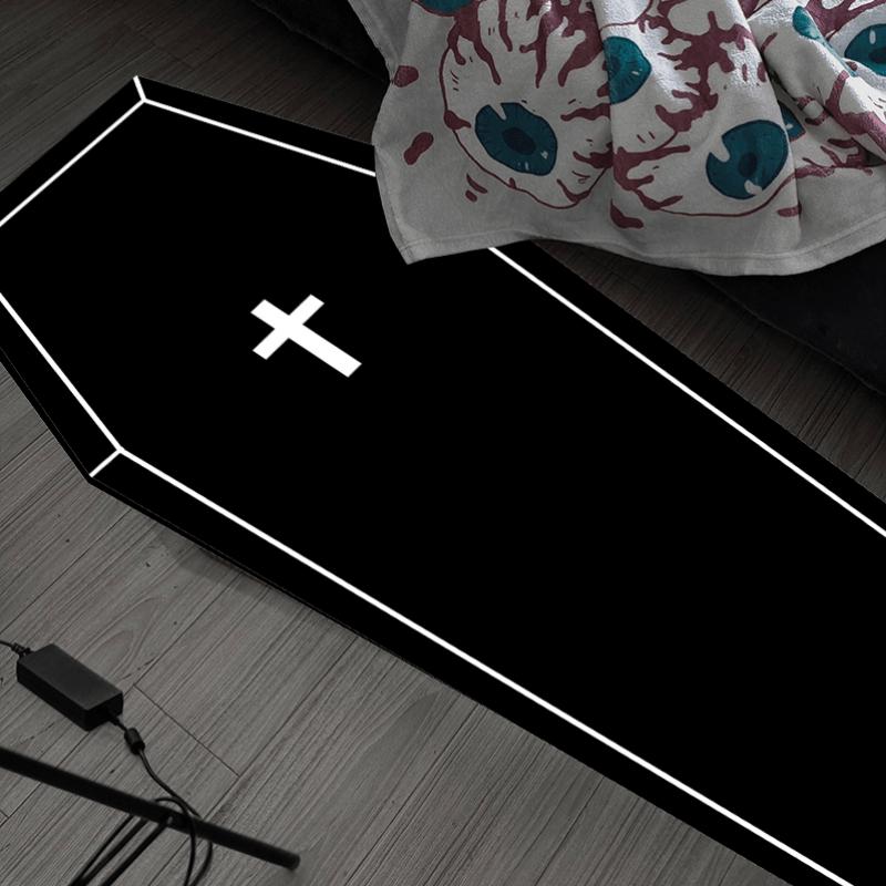 Gothic Halloween Rug Durable White Cross Bedroom Living Room Decorative Floor Mat, Minimalist Halloween Home Decor