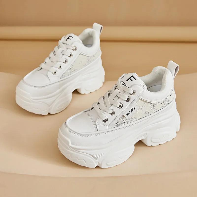 Fashion 8cm Air Mesh Genuine Leather Comfy Hollow Women Chunky Sneaker Ankle Boots Summer Platform Wedge Flats Breathable Shoes