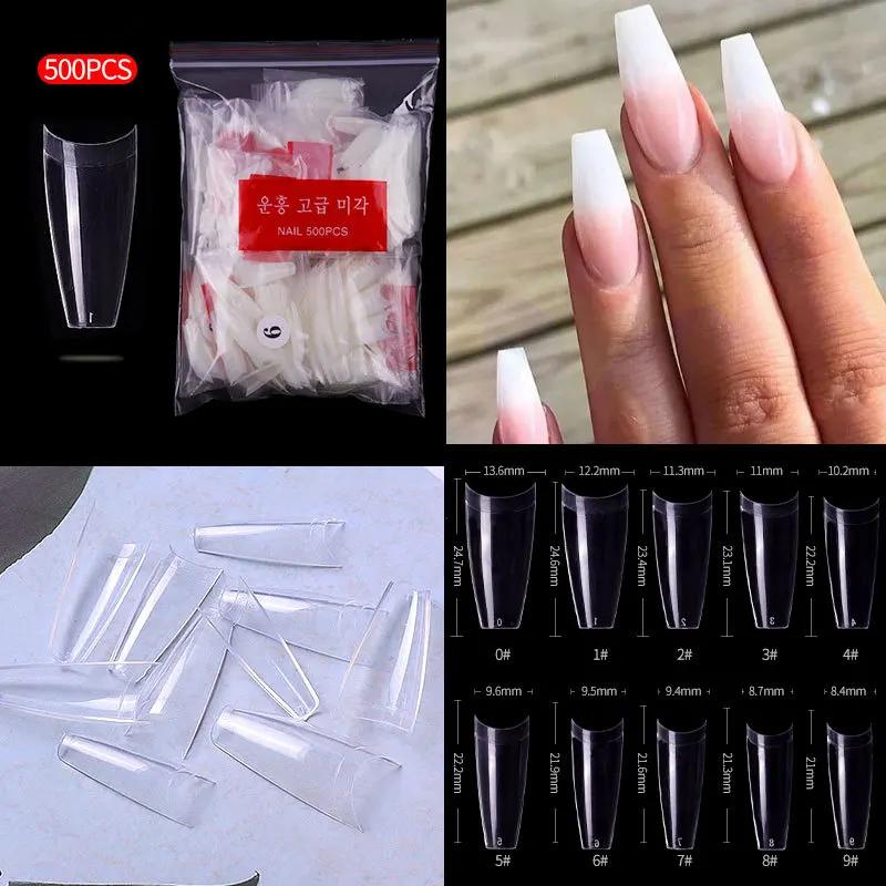 500pcs/bag Coffin False Nail Tips Clear Ballerina Stiletto Rounded Square Acrylic Fake Nails Extension System UV Gel Manicure
