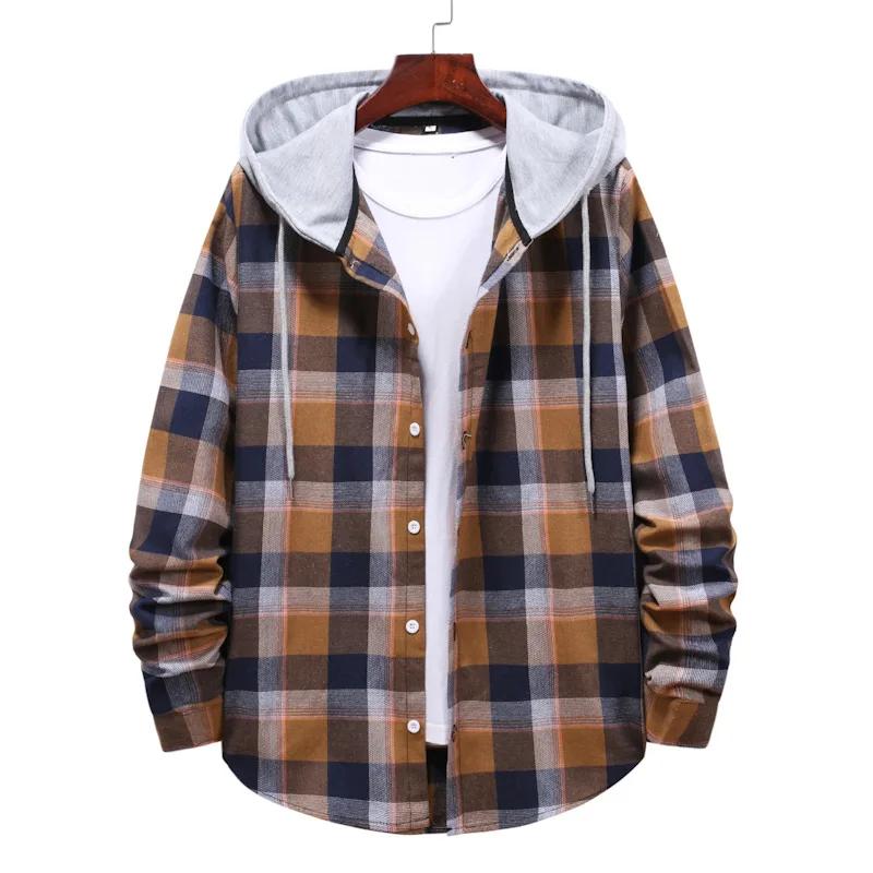 New 2026 Men s Plaid Hooded Shirts Loose Casual Men Jacket Shirt Comfortable Long Sleeve Sport Hooded Coats Men s Daily Clothing M