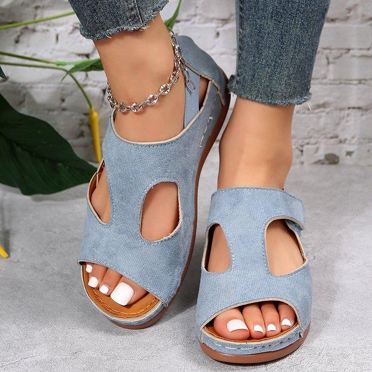 Summer and Autumn European and American Plus Size Versatile Fish Mouth Shoes Roman Sandals Flat Bottomed Low Heeled Women's Sandals Casual Shoes