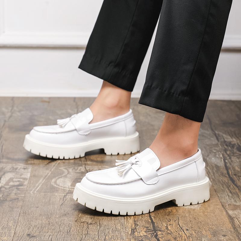 Herren Schuhe mit dicker Sohle und hohen Absätzen, Fransen-Loafer in Knöchelhöhe, Formelle Business-Freizeitschuhe im britischen Stil