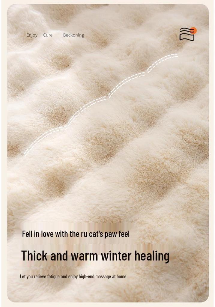 Cream Rabbit Fur Oval Rug - Thick Bubble Velvet Bedroom/Bedside Mat, Coffee Table, Sofa Cushion